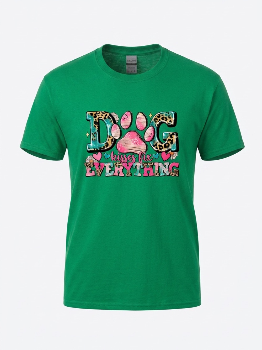 Women’s Antique Irish Green Premium Quality “ Dog Kisses fix Ever” T Shirt Sz L